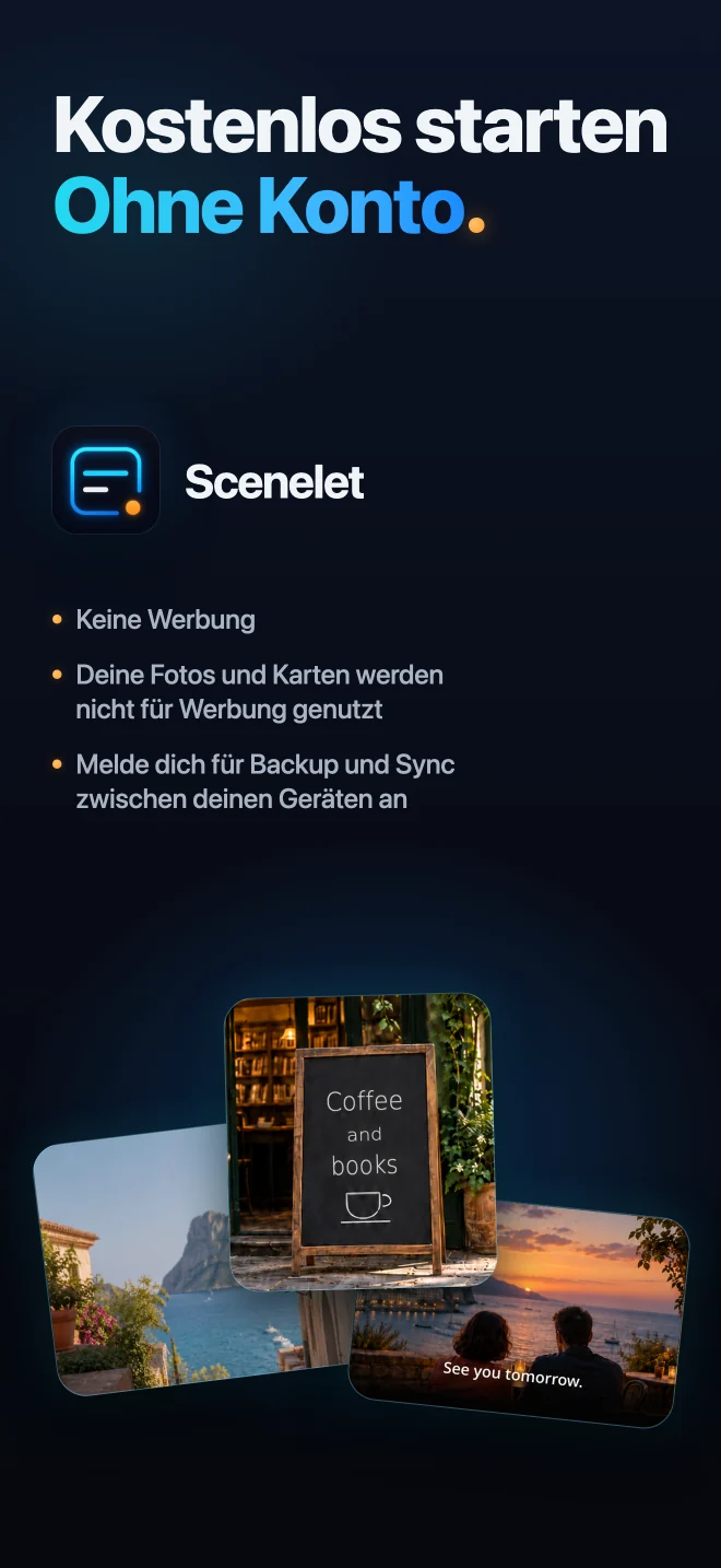 Scenelet kostenlos als Gast und ohne Werbung nutzen