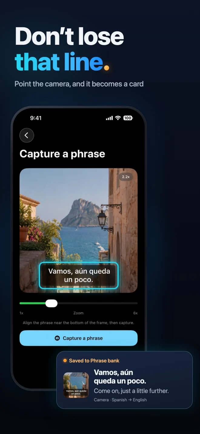 Capture a phrase from a real scene with the Scenelet camera