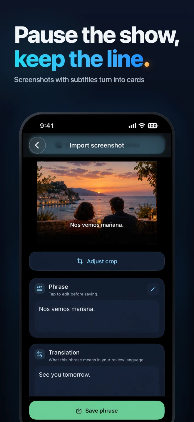 Import a screenshot and select the phrase you want to keep