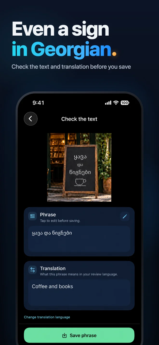 Check and edit a phrase and its translation