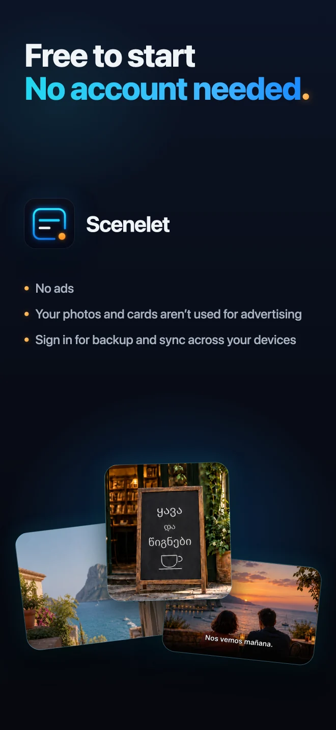 Start Scenelet for free as a guest, with no ads