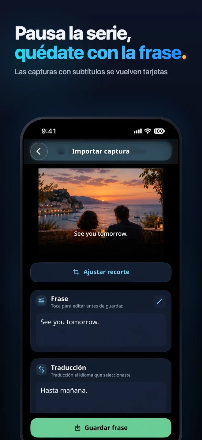 Importa una captura de pantalla y selecciona la frase que quieres guardar