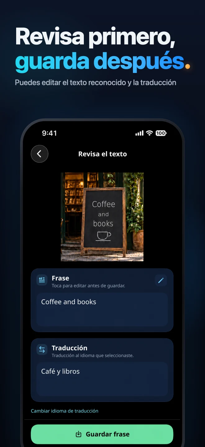 Comprueba y edita una frase y su traducción