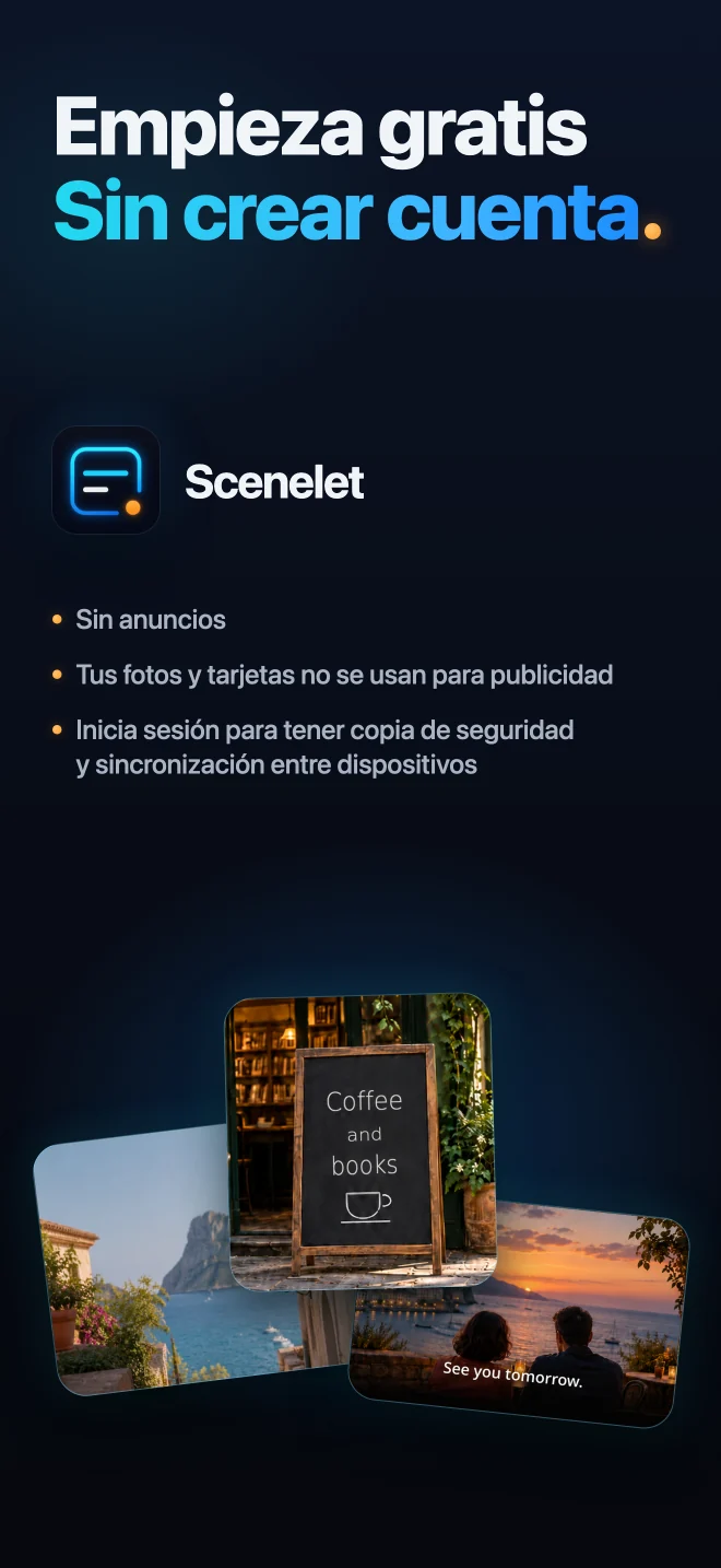Empieza gratis en Scenelet como invitado y sin anuncios