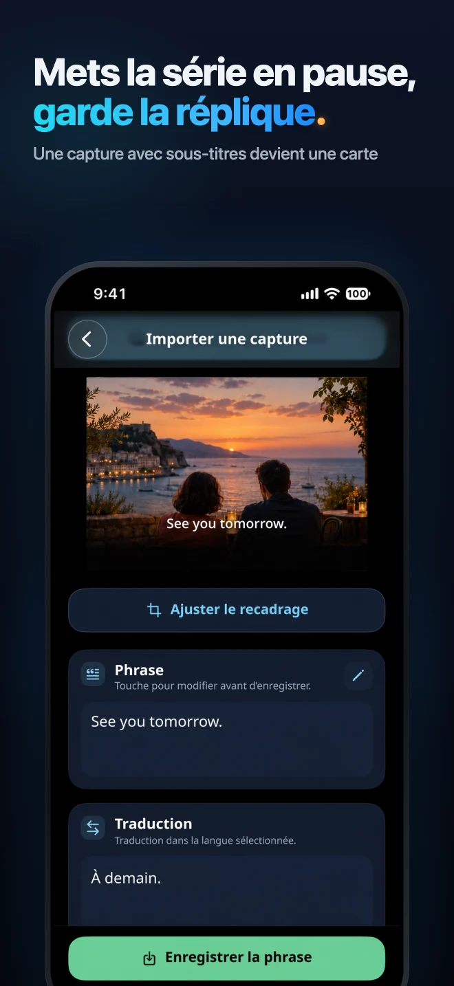 Importer une capture d’écran et sélectionner la phrase à garder