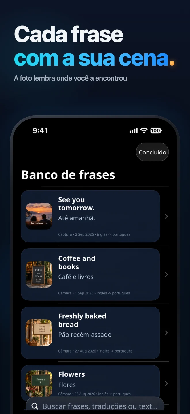 Coleção do Scenelet com frases salvas e suas fotos originais